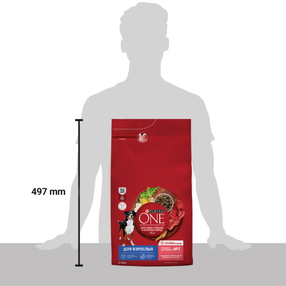 Purina ONE сухой корм для собак средних и крупных пород с говядиной и рисом - 3,8 кг