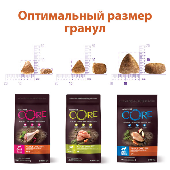 Wellness Core сухой корм для взрослых собак мелких пород с индейкой и курицей 1,5 кг