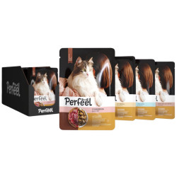 Perfeel влажный корм для взрослых кошек с лососем, в соусе, в паучах - 75 г х 28 шт