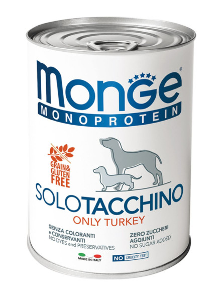 Monge Dog Monoprotein Solo влажный корм для взрослых собак с индейкой в консервах 400 г (24 шт в уп)