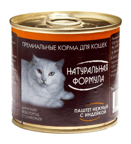 Натуральная формула влажный корм для кошек нежный паштет с индейкой, в консервах - 250 г х 15 шт