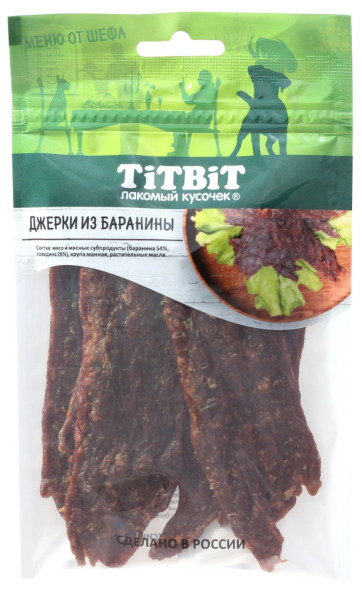TiTBiT Меню от Шефа лакомство для собак джерки мясные из баранины - 70 г