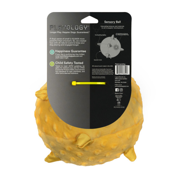 Playology PUPPY SENSORY BALL сенсорный плюшевый мяч для щенков с ароматом курицы, 15 см, желтый