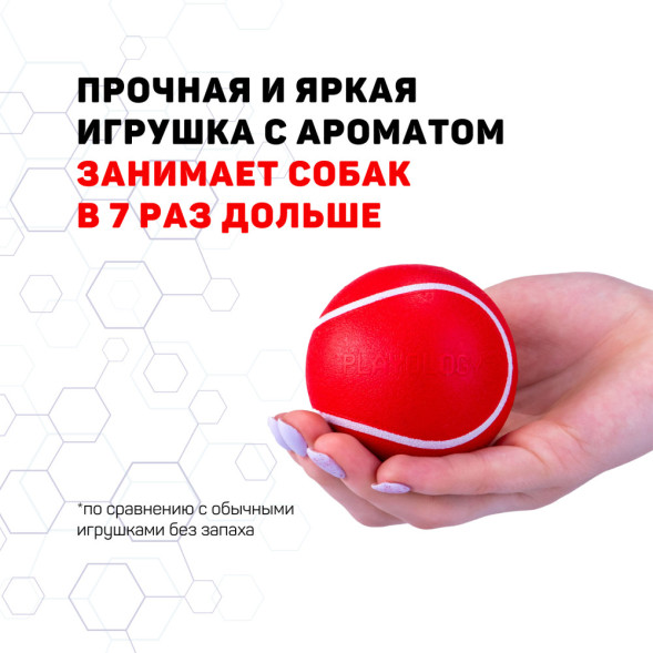 Playology SQUEAKY CHEW BALL жевательный мяч для собак средних и крупных пород с пищалкой и с ароматом говядины, 8 см, красный