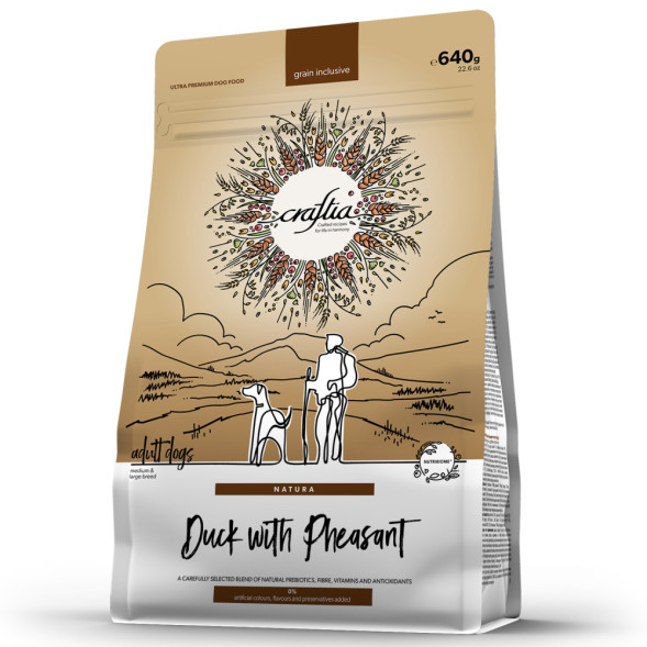Craftia Natura сухой корм для взрослых собак средних и крупных пород с уткой и фазаном - 640 г