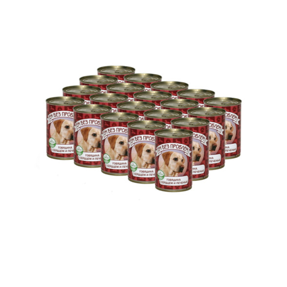 Ем без проблем влажный корм для собак с говядиной, сердцем и печенью, в консервах - 410 г х 20 шт