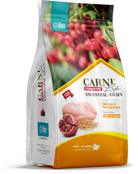 CARNI LIFE Puppy сухой корм для щенков и кормящих или беременных собак всех пород, с курицей, гранатом и клюквой - 12 кг