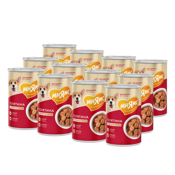 Мнямс Правильное Развитие кусочки в соусе для щенков всех пород с телятиной в консервах - 400 г (12 шт в уп)