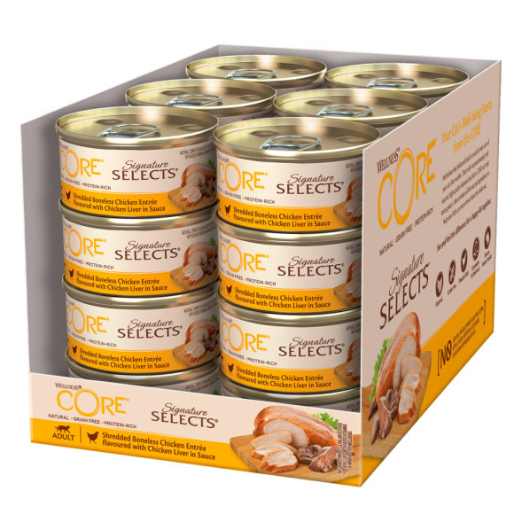 Wellness Core Signature Selects влажный корм для кошек с курицей и куриной печенью в виде фарша в соусе в консервах - 79 г х 24 шт