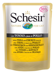 Schesir Cat Adult влажный корм для взрослых кошек с тунцом и цыпленком в паучах - 100 г х 20 шт