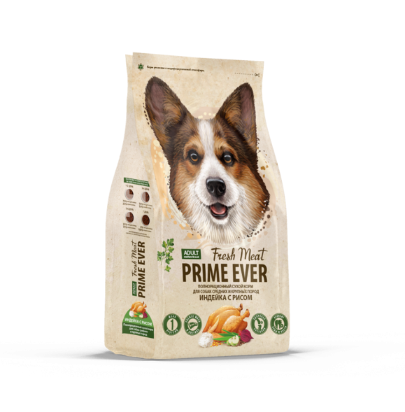 Prime Ever Fresh Meat Adult Dog Medium&amp;amp;Maxi полнорационный сухой корм для взрослых собак средних и крупных пород с индейкой и рисом - 2,8 кг