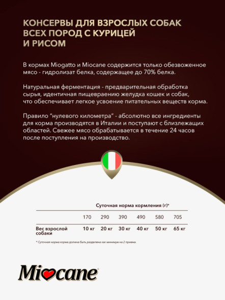 Miocane влажный корм для взрослых собак паштет с курицей и рисом, в консервах - 400 г х 24 шт