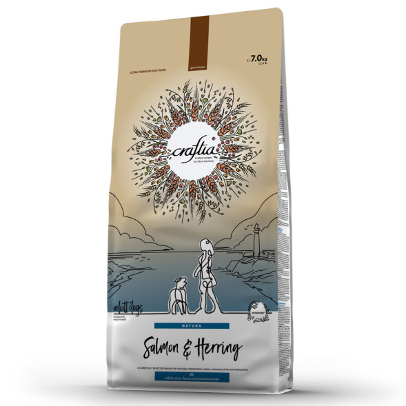 Craftia Natura сухой корм для взрослых собак средних и крупных пород с лососем и сельдью - 7 кг