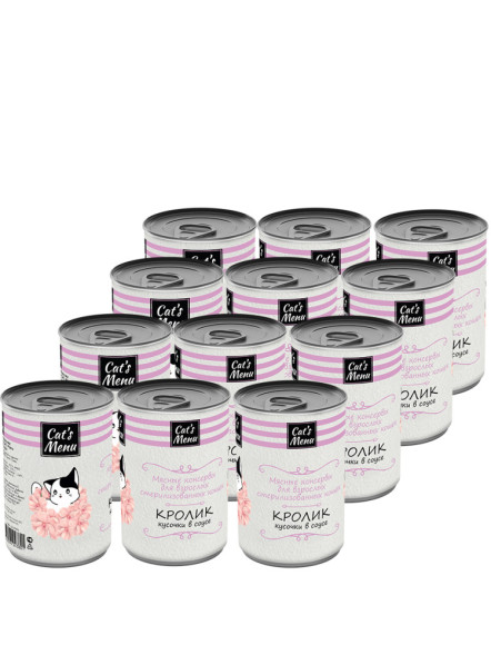 Cat`s Menu влажный корм для взрослых стерилизованных кошек с кроликом кусочки в соусе в консервах - 340 г х 12 шт