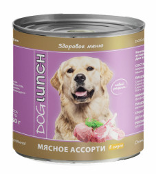 Dog Lunch влажный корм для взрослых собак Мясное ассорти в соусе, в консервах - 750 г х 9 шт