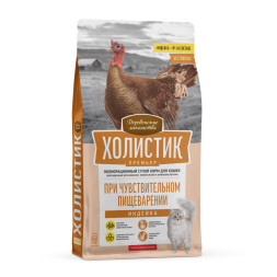 Деревенские лакомства Холистик Премьер сухой корм для кошек при чувствительном пищеварении, с индейкой - 400 г