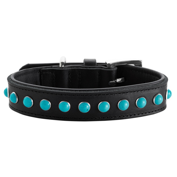 Hunter Modica XS ошейник для собак 19-25 см, натуральная кожа, черный, фурнитура с имитацией бирюзы