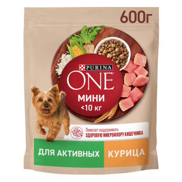 Сухой корм Purina ONE для собак мелких пород с активным образом жизни с курицей и рисом 600г