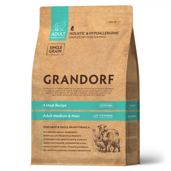 GRANDORF DOG 4 Meat PROBIOTIC MED&amp;amp;MAXI (4 мяса c пробиотиками для cобак средних и крупных пород) 10 кг.