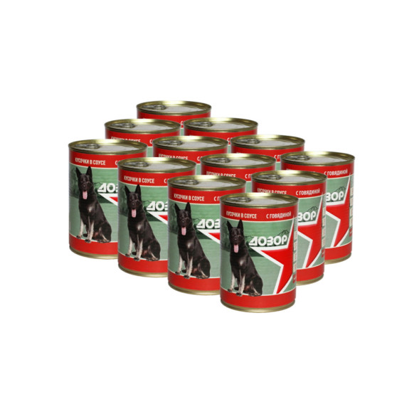 Дозор влажный корм для собак с говядиной, в консервах - 970 г х 12 шт