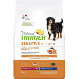 Trainer Natural Dog Sensitive Adult сухой безглютеновый корм для взрослых собак средних и крупных пород с чувствительным пищеварением с лососем - 3 кг