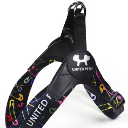 United Pets Complete me 2.5 - M шлейка для собак, 40-54 см, черная с разноцветными булавками