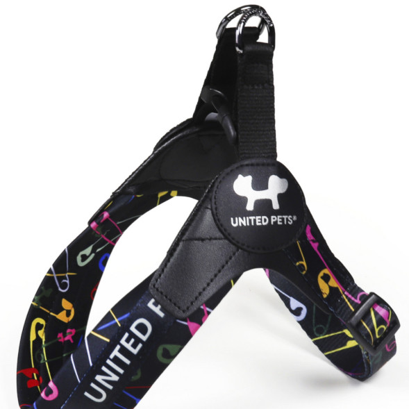 United Pets Complete me 2.5 - M шлейка для собак, 40-54 см, черная с разноцветными булавками