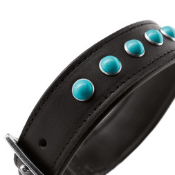 Hunter Modica XS-S ошейник для собак 24-30 см, натуральная кожа, черный, фурнитура с имитацией бирюзы