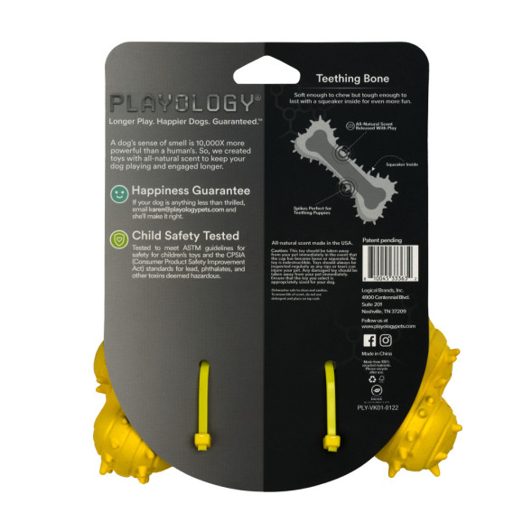 Playology PUPPY TEETHING BONE дентальная хрустящая жевательная косточка для щенков с ароматом курицы, желтый