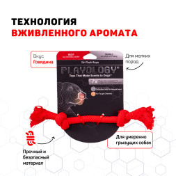 Playology DRI-TECH ROPE жевательный канат для собак мелких пород с ароматом говядины, маленький, красный