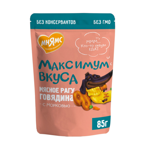 Мнямс Максимум вкуса влажный корм для взрослых собак в форме мясного рагу с говядиной и морковью в паучах - 85 г х 24 шт