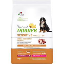 Trainer Natural Dog Sensitive Puppy &amp;amp; Junior сухой безглютеновый корм для щенков средних и крупных пород с чувствительным пищеварением с уткой - 3 кг
