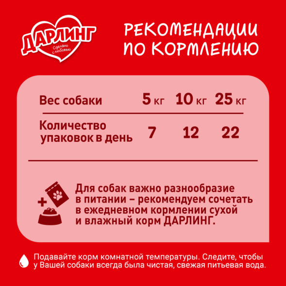 Дарлинг влажный корм для взрослых собак с телятиной в подливе, в паучах - 75 г х 26 шт