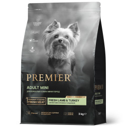 Premier Dog Lamb &amp;amp; Turkey Adult Mini сухой корм для собак мелких пород, свежее мясо ягненка с индейкой - 3 кг