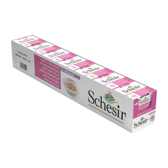 Schesir Cat Adult влажный корм для взрослых кошек с тунцом, курицей и рисом в консервах - 85 г х 14 шт