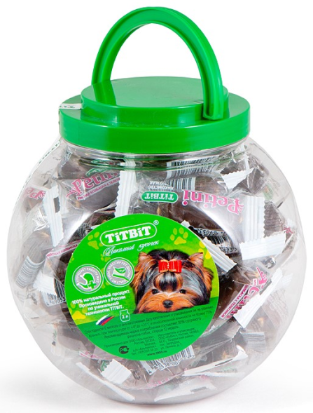 TiTBiT лакомство для собак колбаски Petini с телятиной (банка 60 шт)