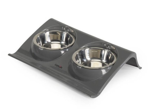 Camon миски для кошек и собак стальные на пластиковом поддоне, 300 мл х 2 шт, серые, 38х25х7,5 см