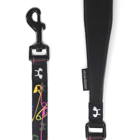 United Pets Complete me поводок для собак, 20х1400 мм, черный с разноцветными булавками