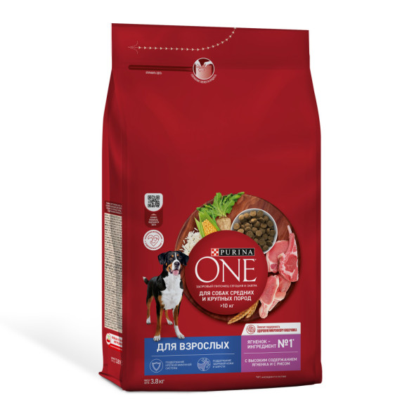 Purina ONE сухой корм для собак средних и крупных пород с ягненком и рисом - 3,8 кг
