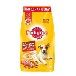 Pedigree сухой корм для взрослых собак мелких пород, с говядиной - 13 кг