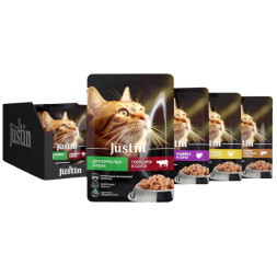 Justin влажный корм для взрослых кошек с курицей, в соусе, в паучах - 75 г х 28 шт