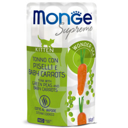 Monge Supreme Kitten влажный корм для котят с тунцом, зелёным горошком и мини-морковью, в паучах - 80 г х 24 шт
