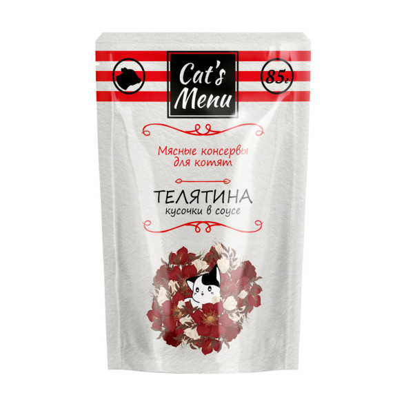 Cat`s Menu влажный корм для котят с телятиной кусочки в соусе в паучах - 85 г х 32 шт