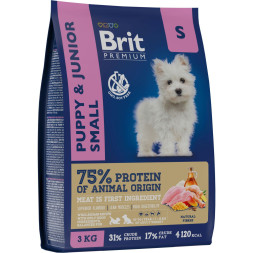 Brit Premium Dog Puppy and Junior Small сухой корм для щенков и молодых собак мелких пород с курицей - 3 кг