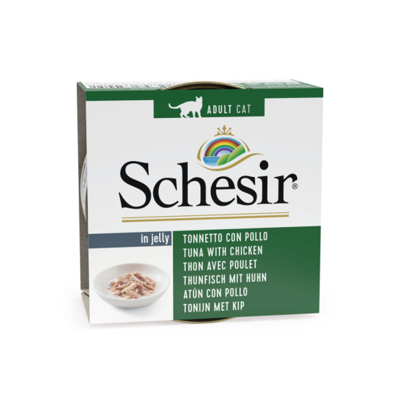 Schesir Cat Adult влажный корм для взрослых кошек с тунцом и цыпленком в консервах - 85 г х 14 шт