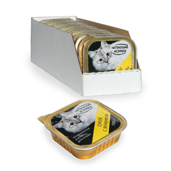 Натуральная формула влажный корм для кошек суфле с ягненком, в ламистерах - 100 г х 15 шт