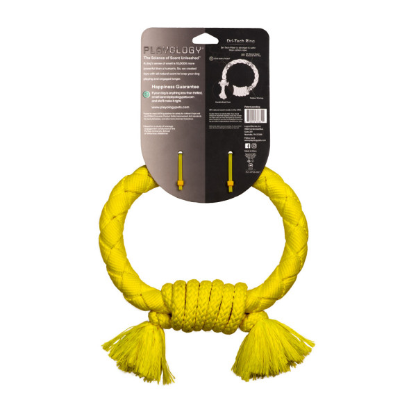 Playology DRI-TECH RING жевательное кольцо-канат для собак средних и крупных пород с ароматом курицы, желтое