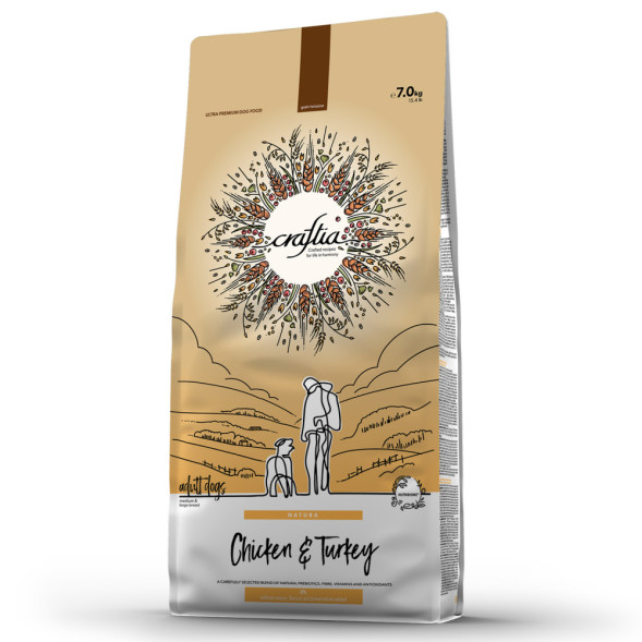 Craftia Natura сухой корм для взрослых собак средних и крупных пород с курицей и индейкой - 7 кг