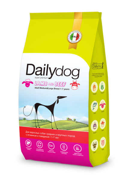 Dailydog Adult Medium&amp;amp;Large Breed сухой корм для взрослых собак средних и крупных пород с ягненком и говядиной - 20 кг