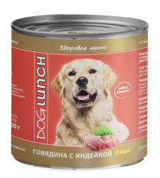 Dog Lunch влажный корм для взрослых собак с говядиной и индейкой в соусе, в консервах - 750 г х 9 шт